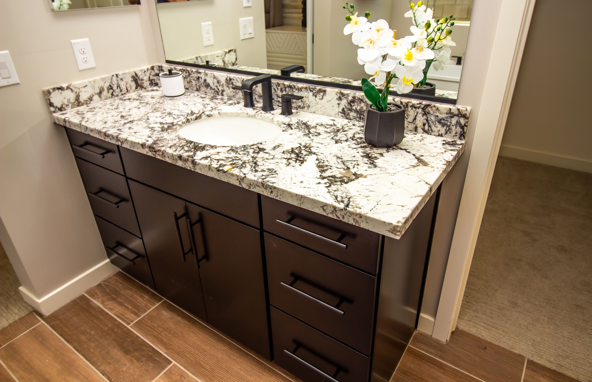Granite Counter Bathroom Vanity With Sink And Plant