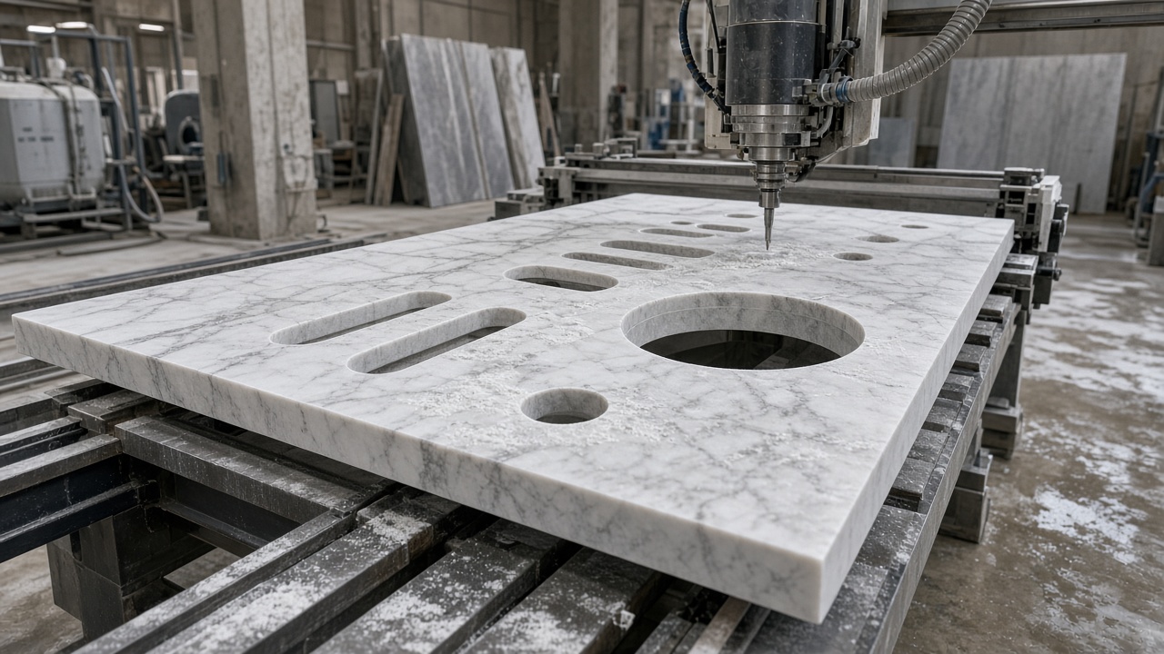 Stone slab on a workshop saw
